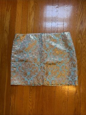 J. Crew Metallic Brocade Mini Skirt in Light Blue and Gold